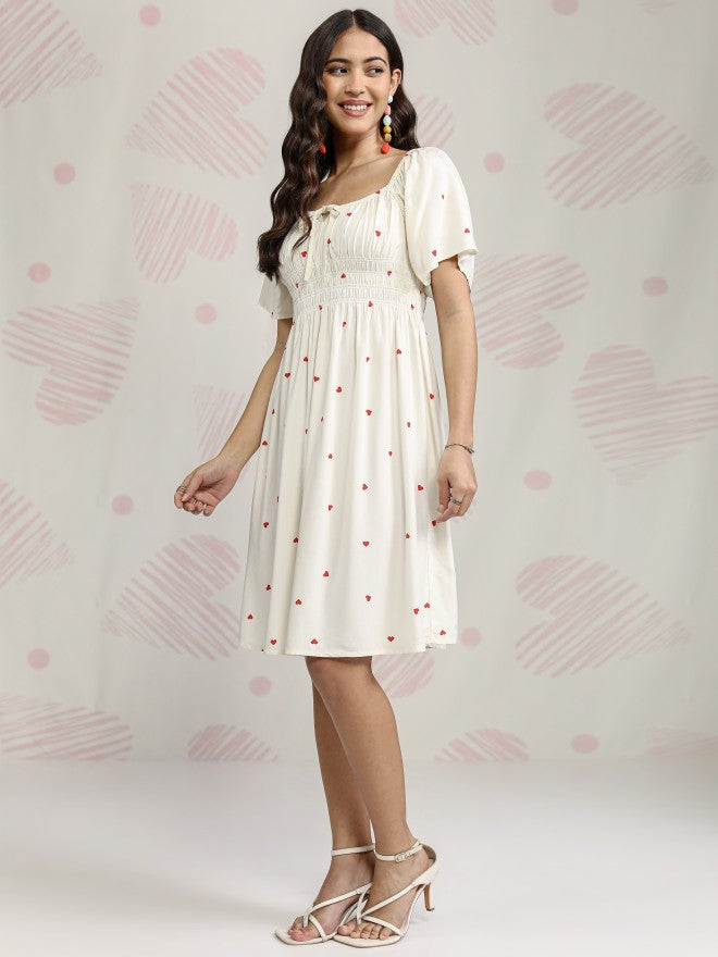 Tokyo Talkies Women Off White Printed Fit and Flare Dress - Off White - Image 2