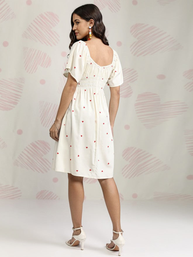 Tokyo Talkies Women Off White Printed Fit and Flare Dress - Off White - Image 3