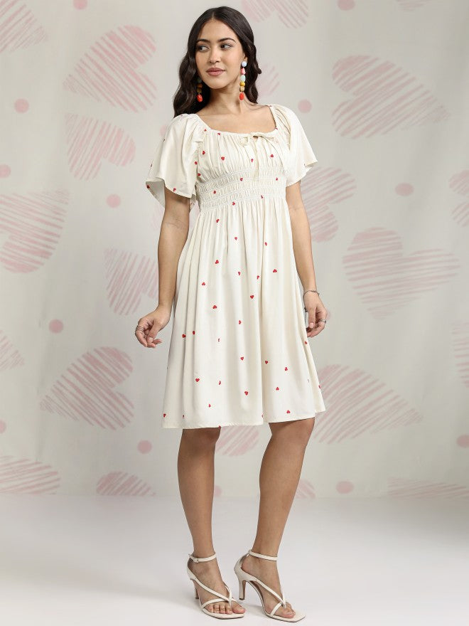 Tokyo Talkies Women Off White Printed Fit and Flare Dress - Off White - Image 4