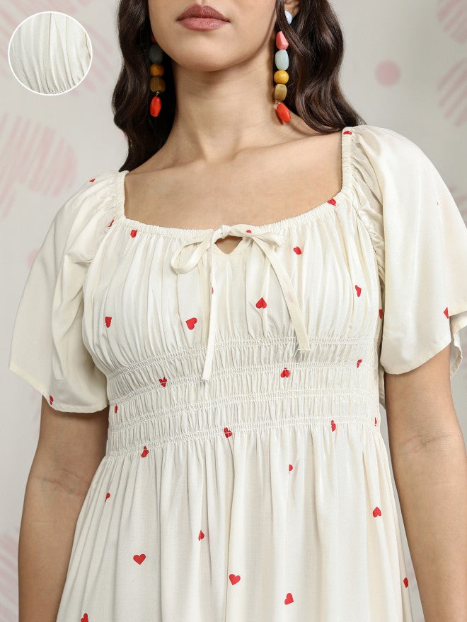 Tokyo Talkies Women Off White Printed Fit and Flare Dress - Off White - Image 5