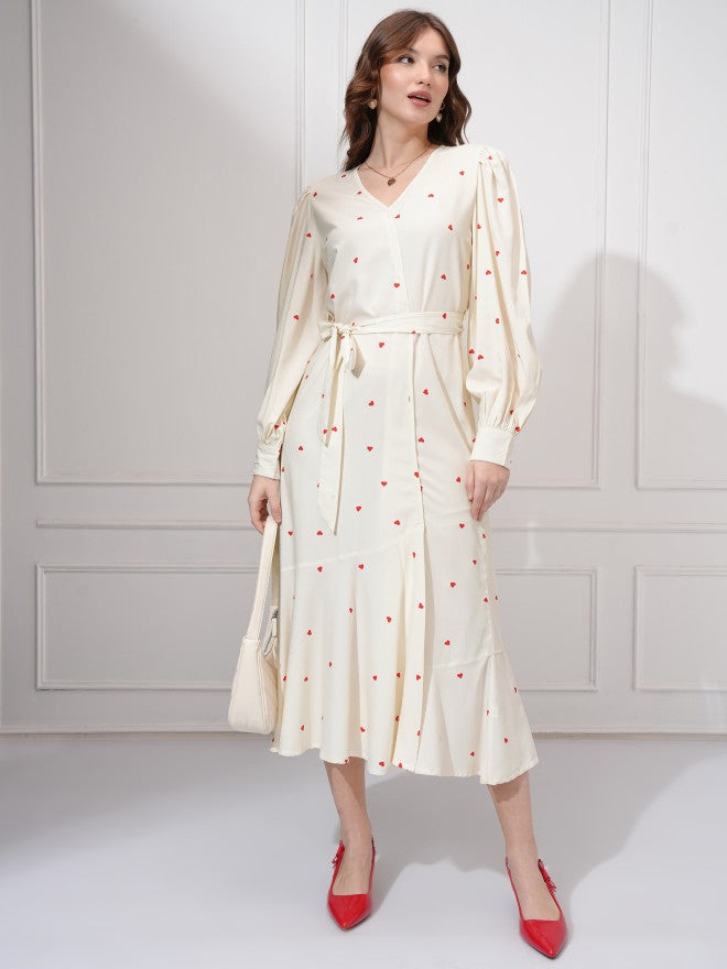Tokyo Talkies Women Off White Printed A-Line Dress - Off White - Image 2