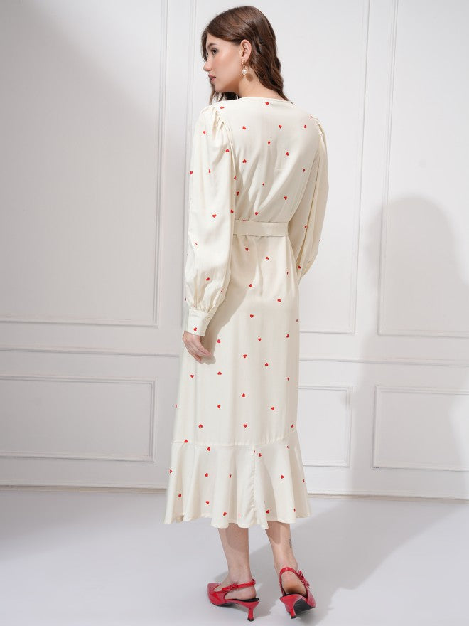 Tokyo Talkies Women Off White Printed A-Line Dress - Off White - Image 3