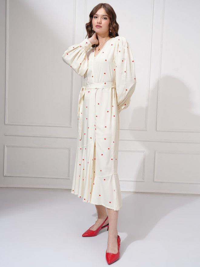 Tokyo Talkies Women Off White Printed A-Line Dress - Off White - Image 4