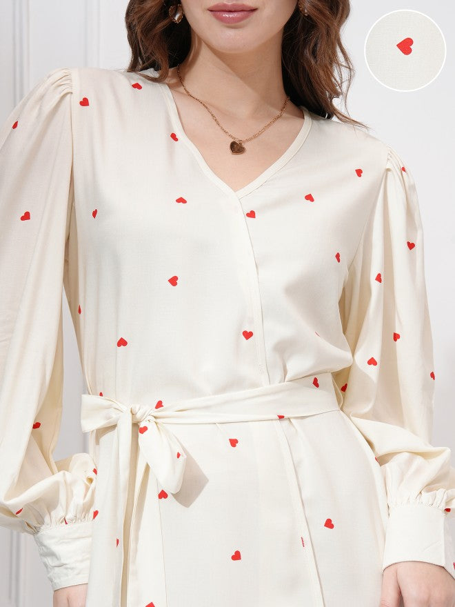 Tokyo Talkies Women Off White Printed A-Line Dress - Off White - Image 5