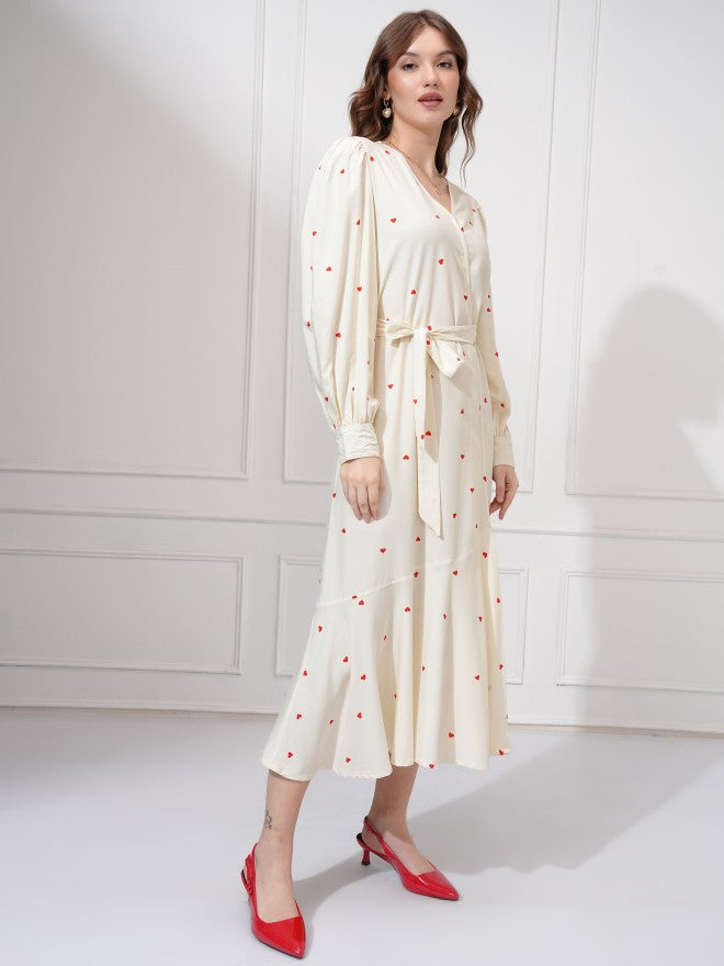 Tokyo Talkies Women Off White Printed A-Line Dress - Off White - Image 6