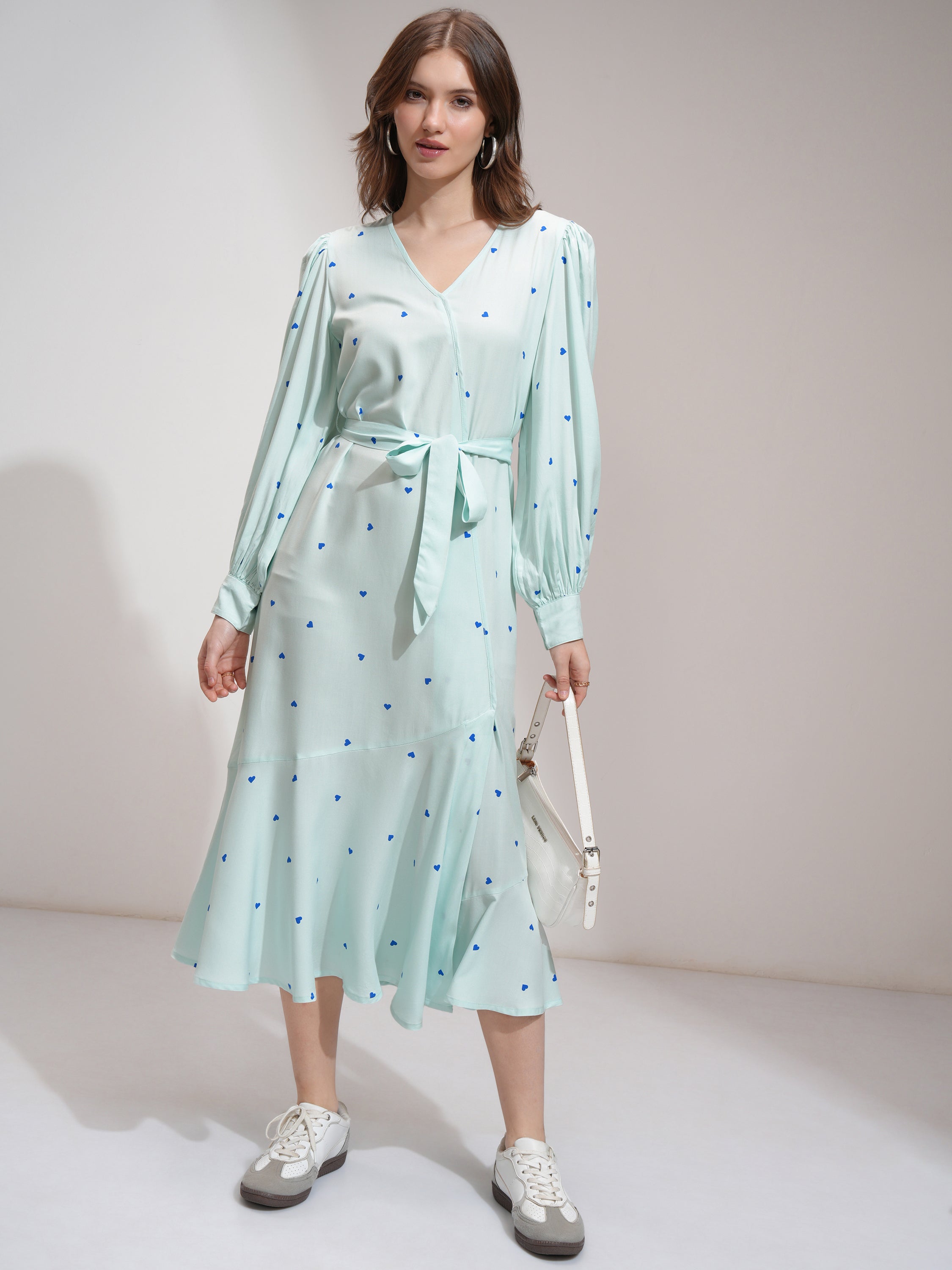 Tokyo Talkies Women Blue Printed Wrap Dress - Blue - Image 1