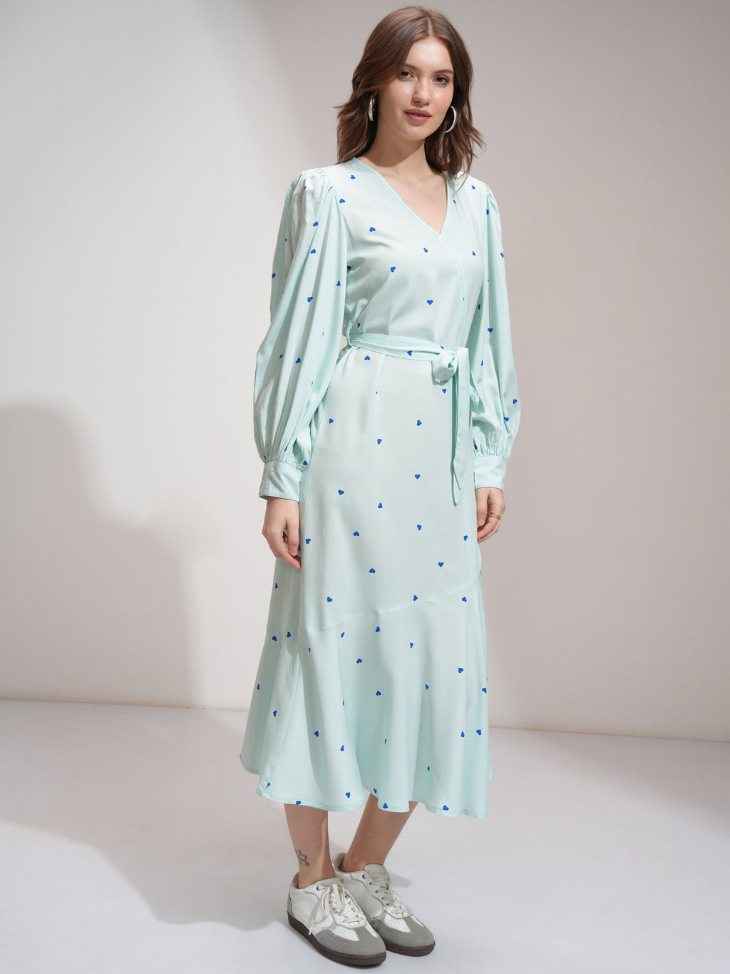 Tokyo Talkies Women Blue Printed Wrap Dress - Blue - Image 4