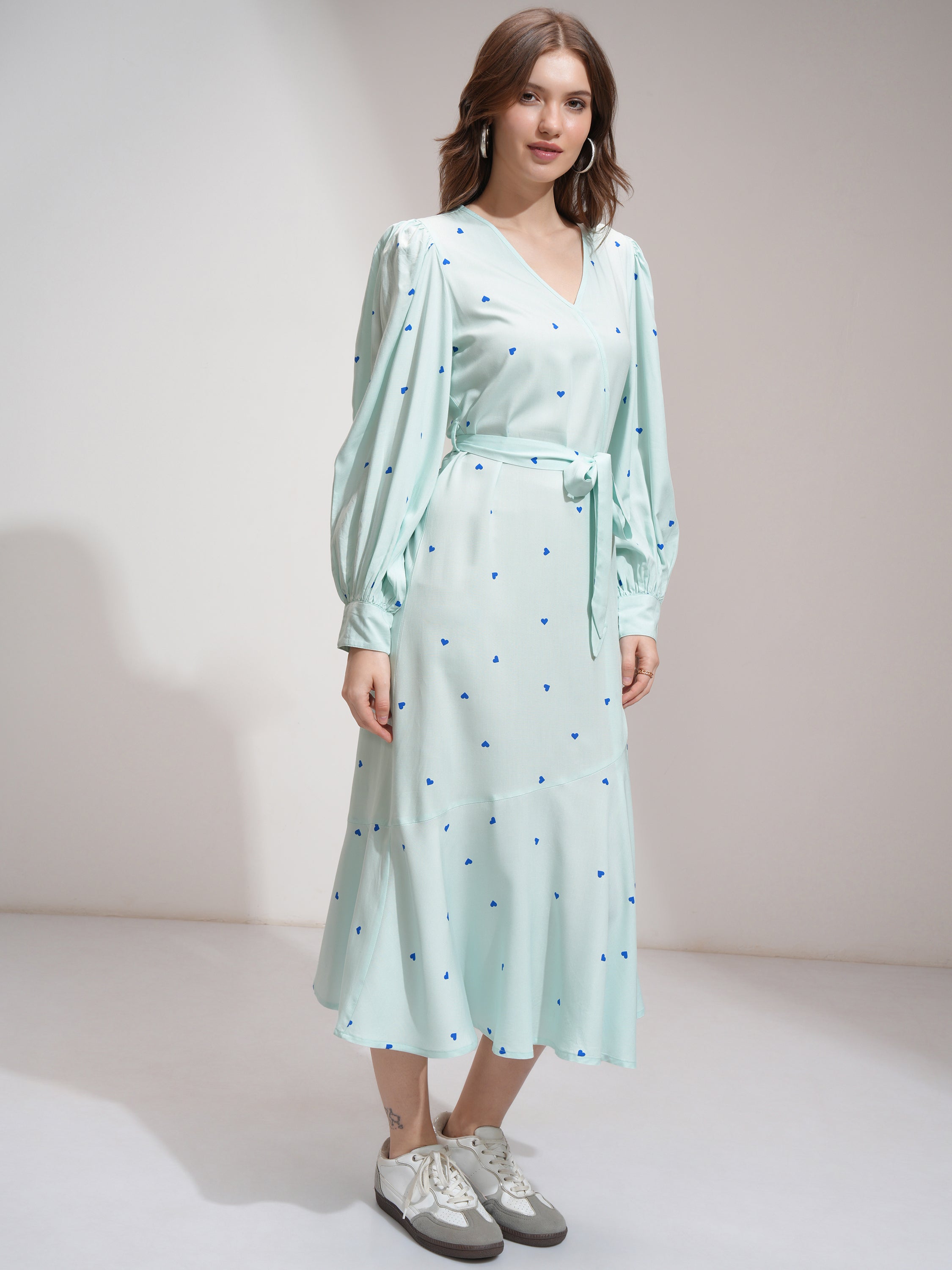 Tokyo Talkies Women Blue Printed Wrap Dress - Blue - Image 4