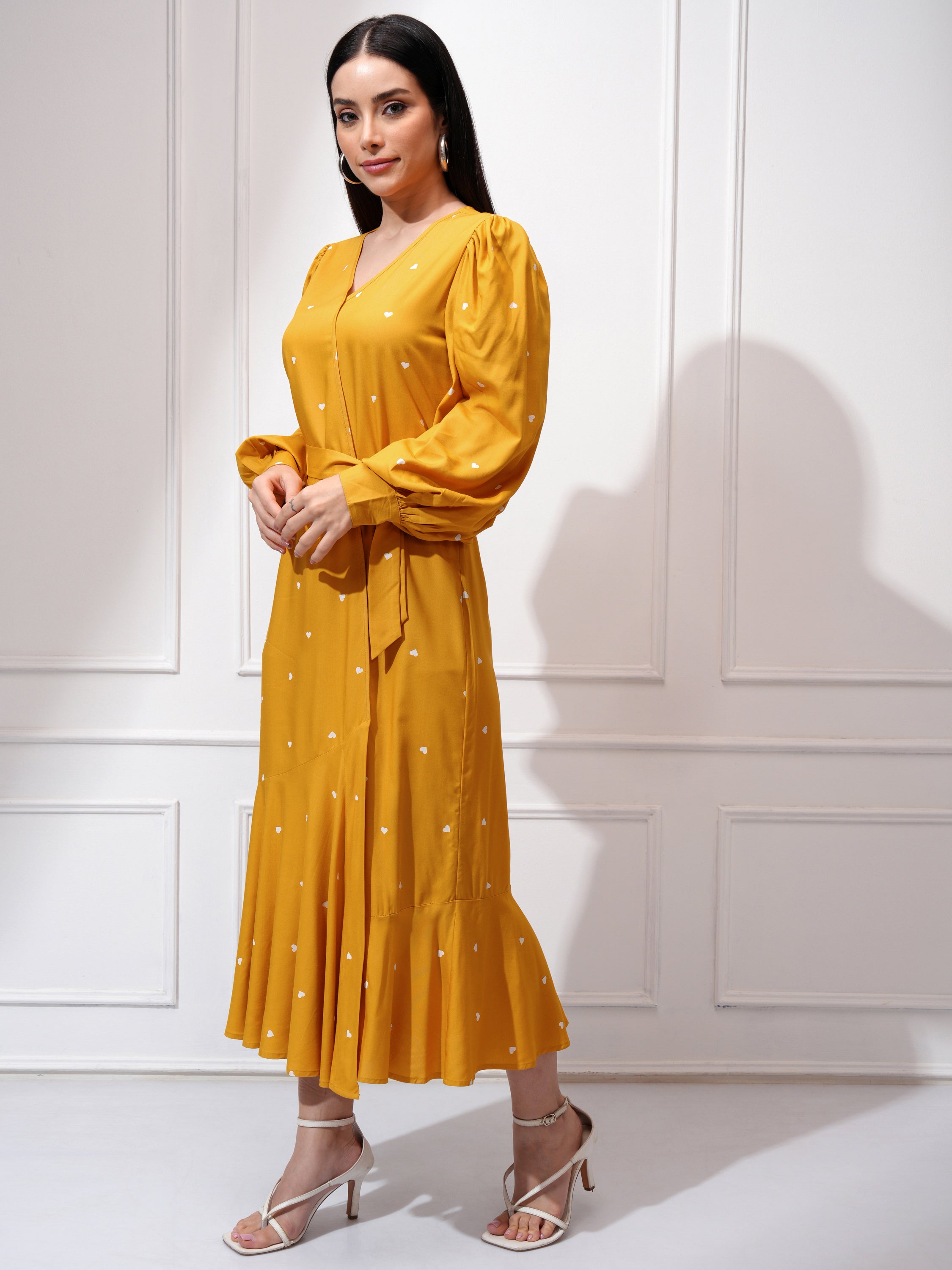 Tokyo Talkies Women Mustard Printed Maxi Dress - Mustard - Image 4