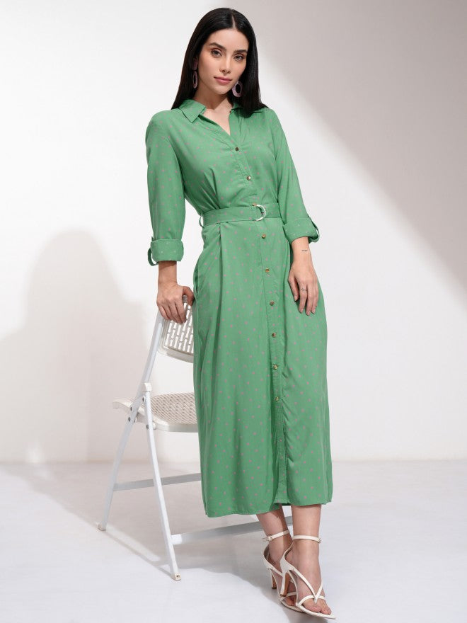 Tokyo Talkies Women Teal Printed Shirt Dress - Teal - Image 1