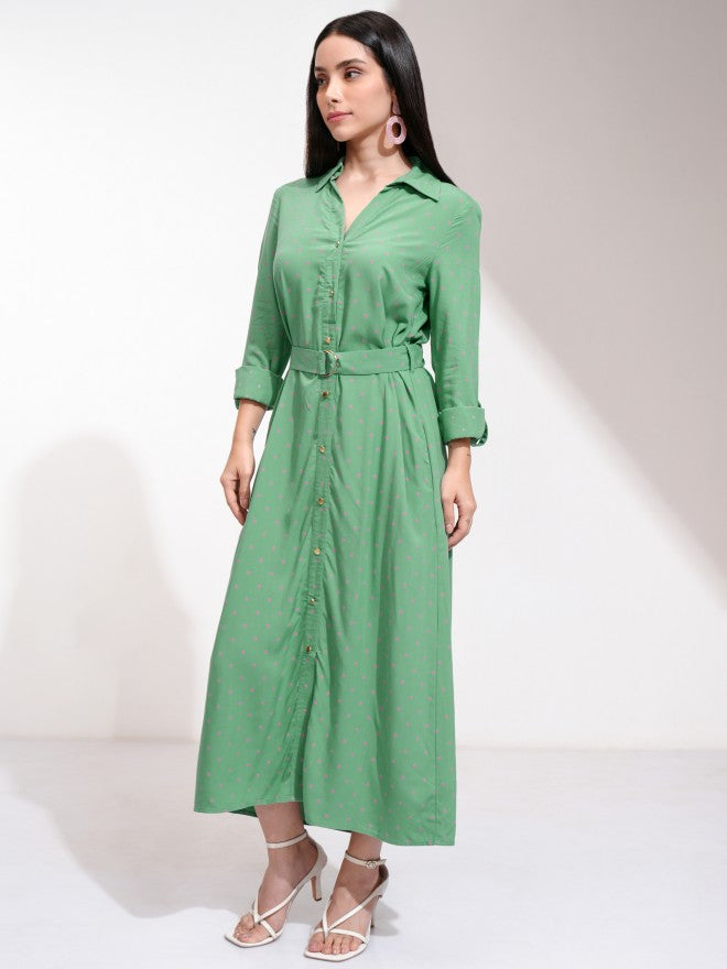 Tokyo Talkies Women Teal Printed Shirt Dress - Teal - Image 3
