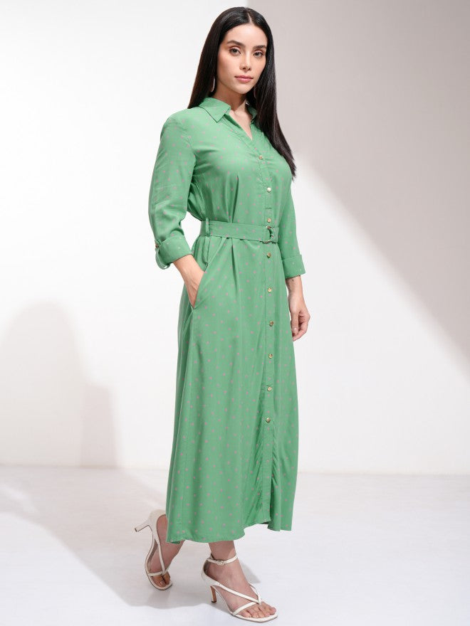 Tokyo Talkies Women Teal Printed Shirt Dress - Teal - Image 5