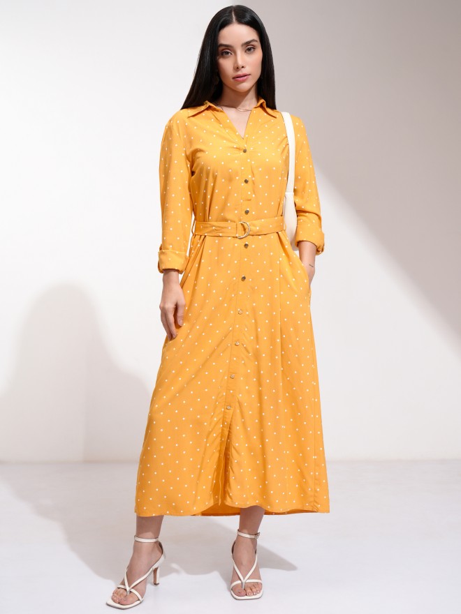 Tokyo Talkies Women Yellow Printed Shirt Dress - Yellow - Image 1
