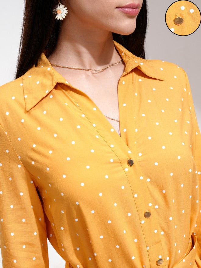 Tokyo Talkies Women Yellow Printed Shirt Dress - Yellow - Image 4