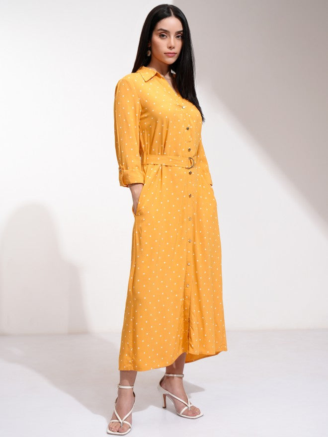 Tokyo Talkies Women Yellow Printed Shirt Dress - Yellow - Image 5
