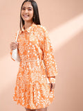 Tokyo Talkies Women Peach Printed A-Line Dress - Peach - Image 1
