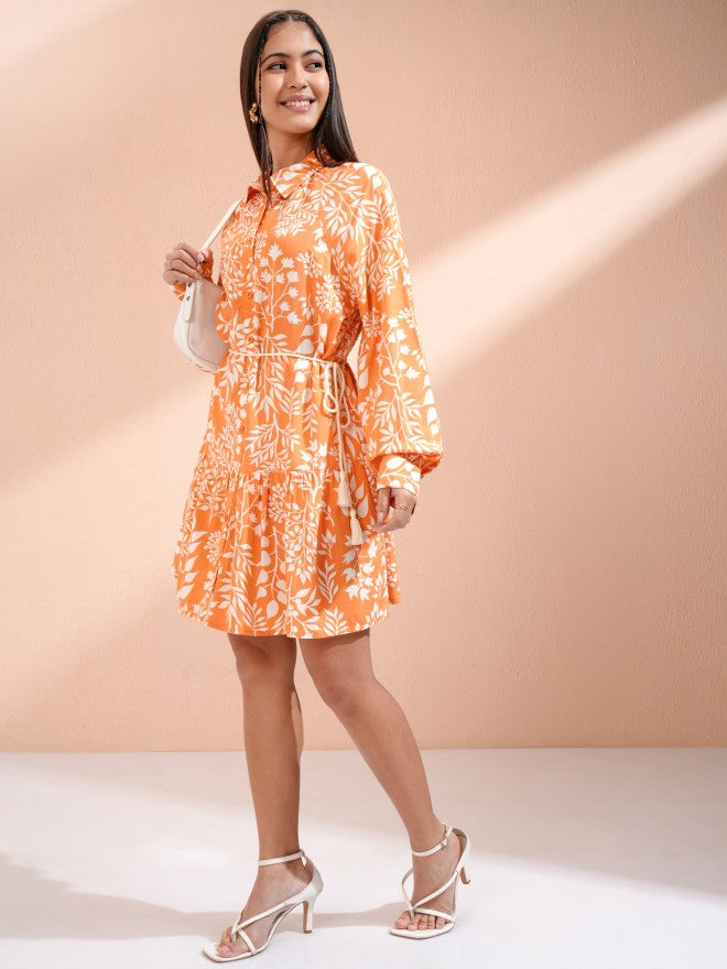 Tokyo Talkies Women Peach Printed A-Line Dress - Peach - Image 2
