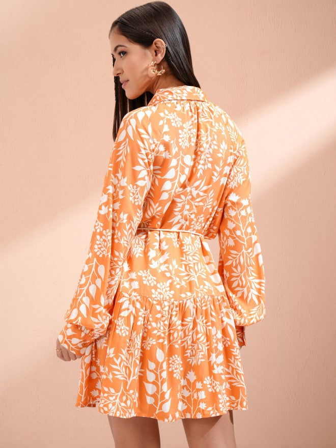 Tokyo Talkies Women Peach Printed A-Line Dress - Peach - Image 3
