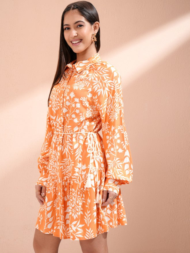 Tokyo Talkies Women Peach Printed A-Line Dress - Peach - Image 4