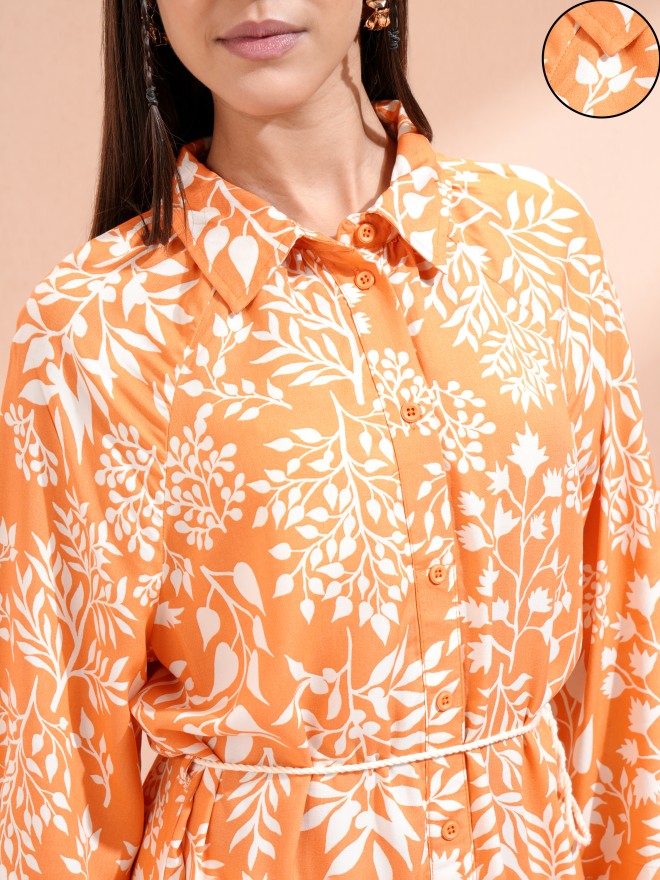 Tokyo Talkies Women Peach Printed A-Line Dress - Peach - Image 5