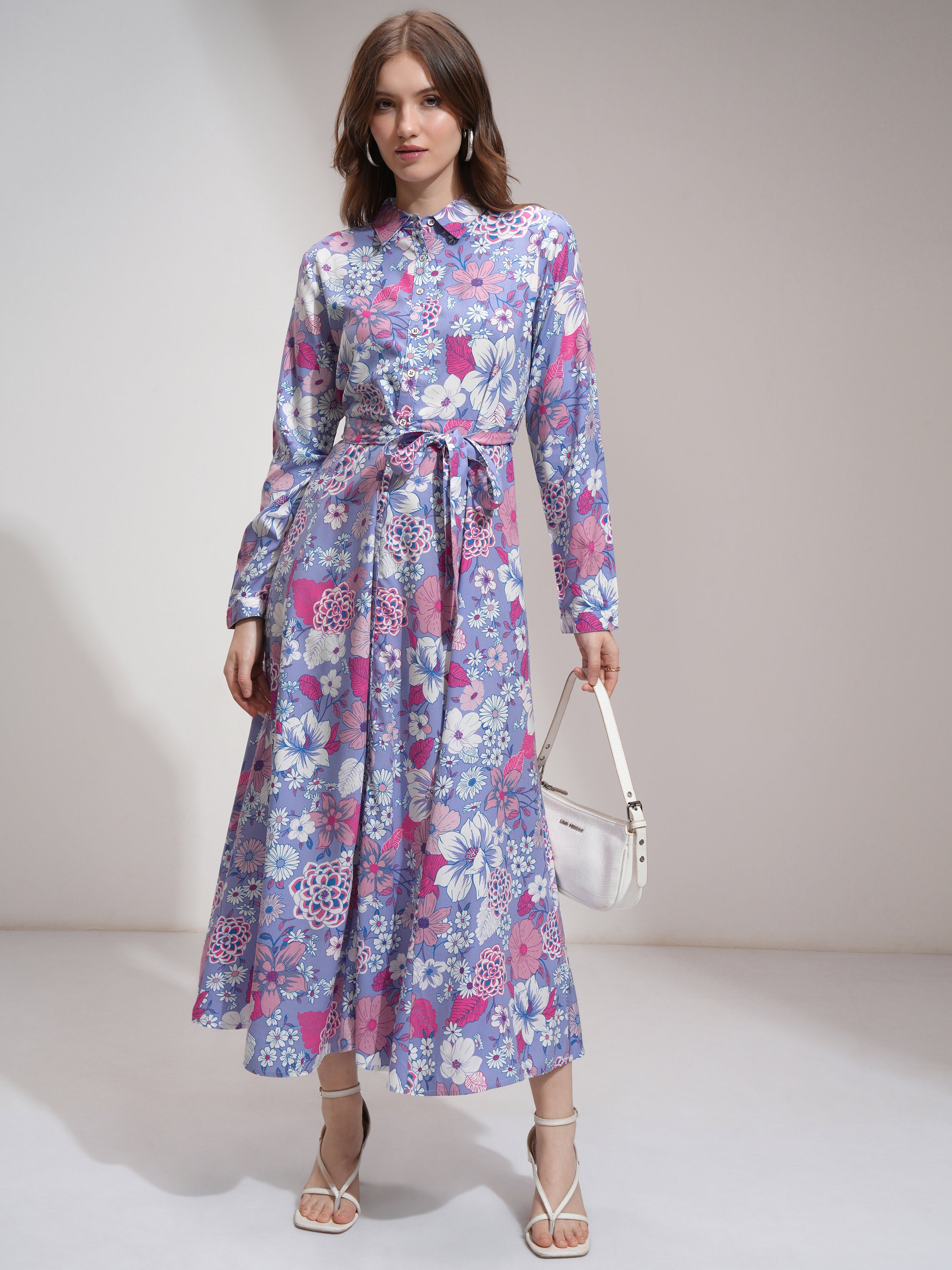 Tokyo Talkies Women Purple Printed Shirt Dress - Purple - Image 1