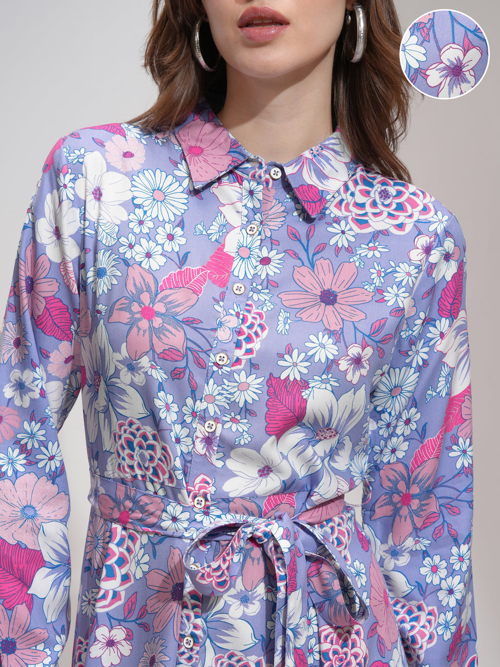Tokyo Talkies Women Purple Printed Shirt Dress - Purple - Image 5