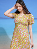 Tokyo Talkies Women Yellow Printed Fit and Flare Dress - Yellow - Image 1