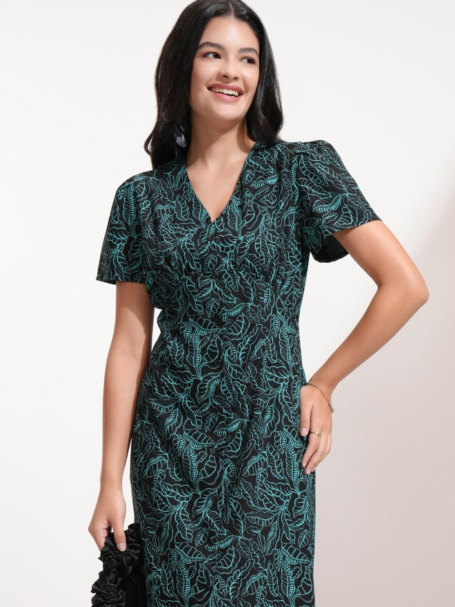 Tokyo Talkies Women Black Printed Fit And Flare Dress - Black - Image 1