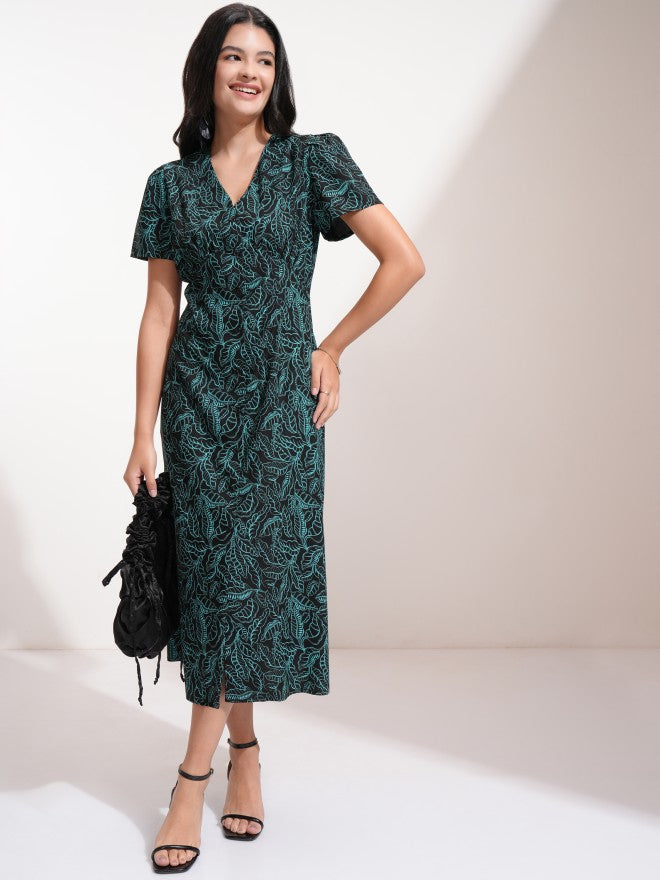 Tokyo Talkies Women Black Printed Fit And Flare Dress - Black - Image 2