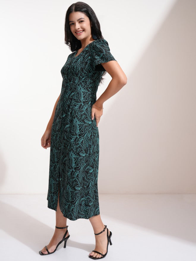 Tokyo Talkies Women Black Printed Fit And Flare Dress - Black - Image 4
