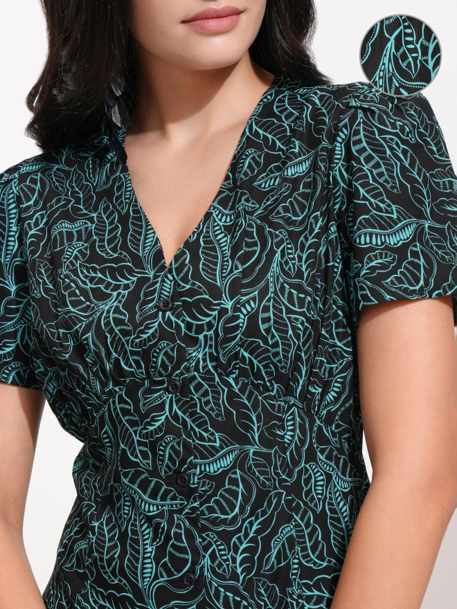 Tokyo Talkies Women Black Printed Fit And Flare Dress - Black - Image 5