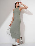 Tokyo Talkies Women Olive Solid Bodycon Dress - Olive - Image 1