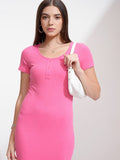 Tokyo Talkies Women Pink Solid Bodycon Dress - Pink - Image 1