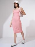 Tokyo Talkies Women Pink Solid Bodycon Dress - Pink - Image 1
