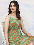 Tokyo Talkies Women Olive Printed Fit And Flare Dress - Olive - Image 1