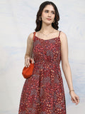 Tokyo Talkies Women Maroon Printed Fit And Flare Dress - Maroon - Image 1