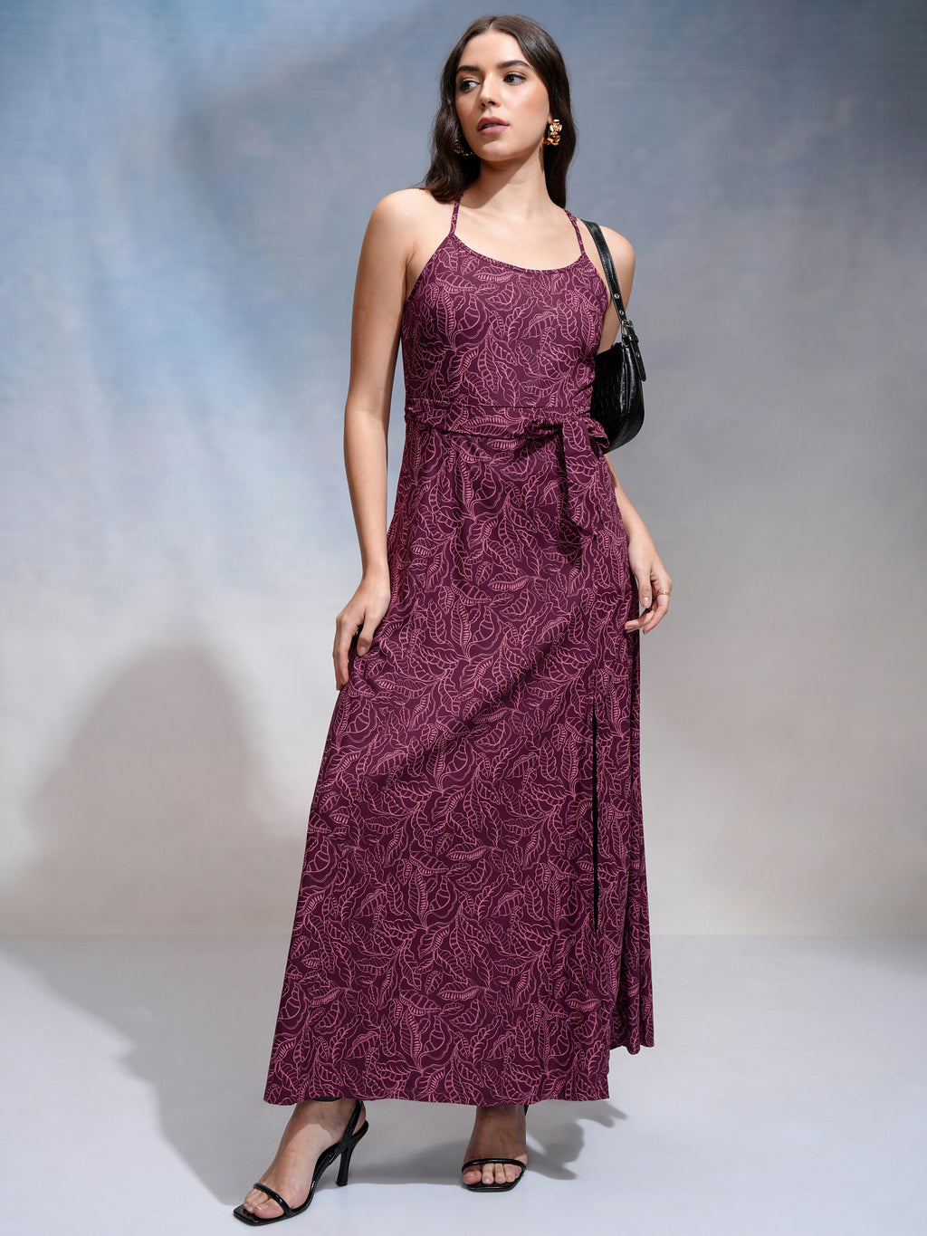 Tokyo Talkies Women Purple Printed Maxi Dress - Purple - Image 1