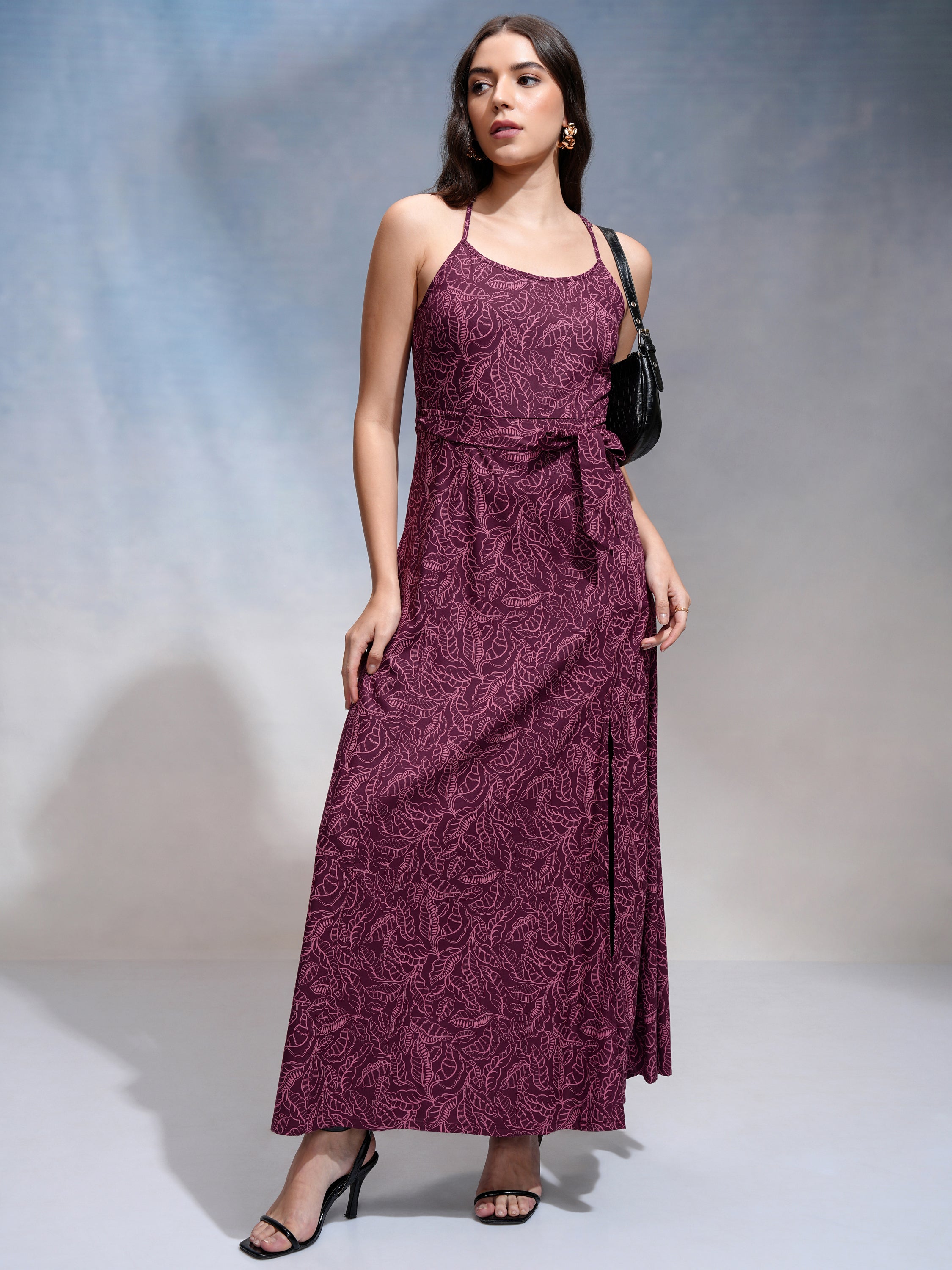Tokyo Talkies Women Purple Printed Maxi Dress - Purple - Image 1