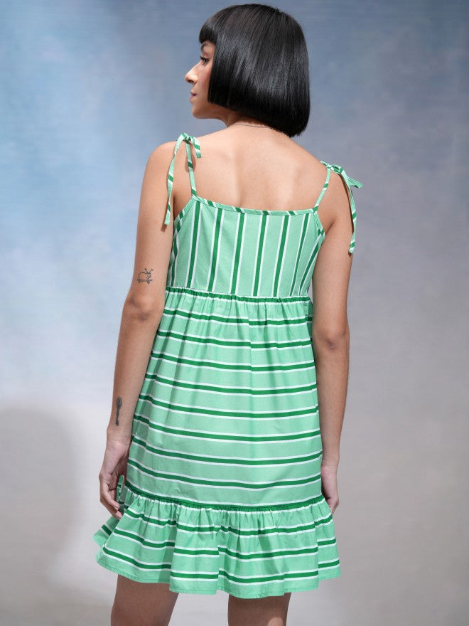 Tokyo Talkies Women Green Striped A-Line Dress - Green - Image 3