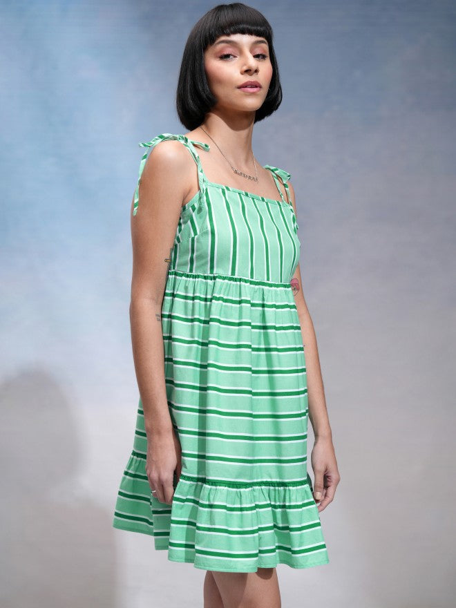 Tokyo Talkies Women Green Striped A-Line Dress - Green - Image 6