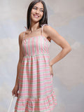 Tokyo Talkies Women Pink Striped A-Line Dress - Pink - Image 1