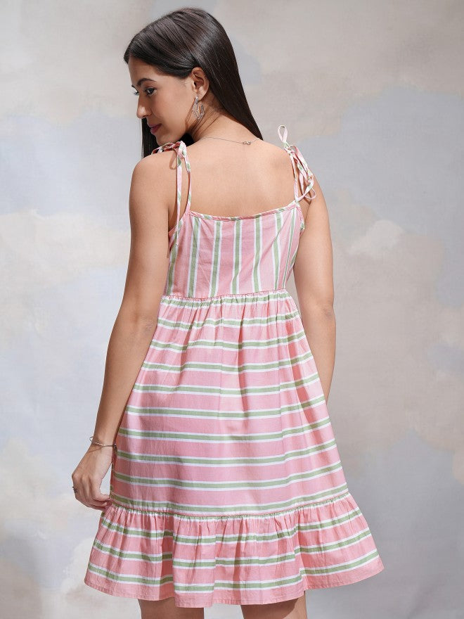 Tokyo Talkies Women Pink Striped A-Line Dress - Pink - Image 3