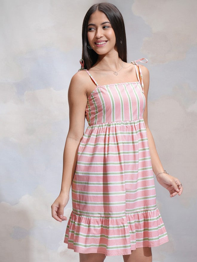 Tokyo Talkies Women Pink Striped A-Line Dress - Pink - Image 6