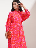Tokyo Talkies Women Pink Printed Fit And Flare Dress - Pink - Image 1