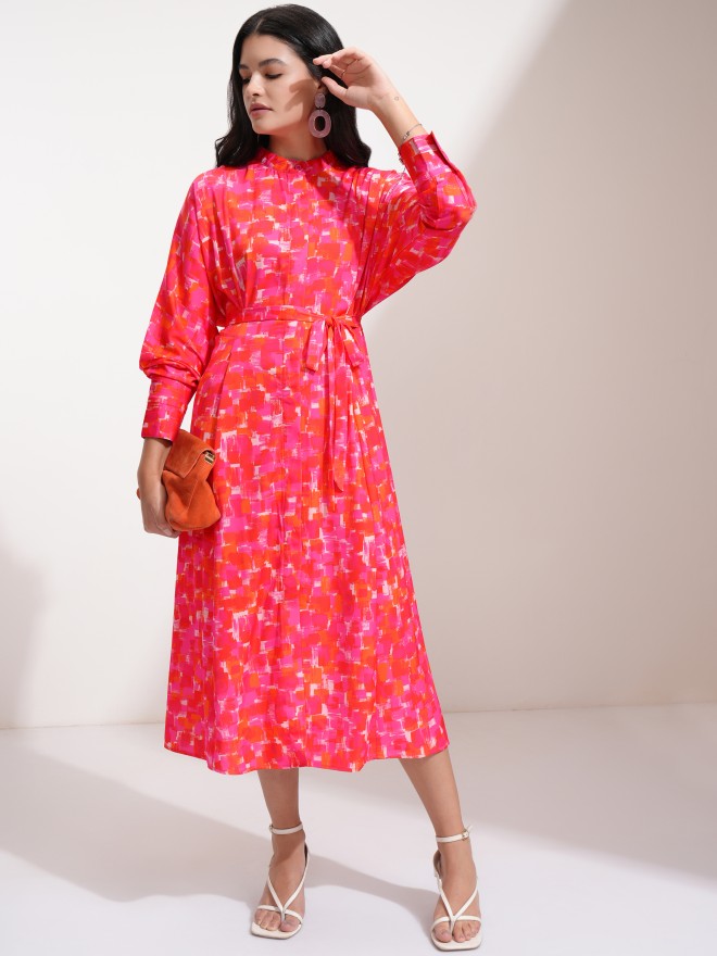 Tokyo Talkies Women Pink Printed Fit And Flare Dress - Pink - Image 2