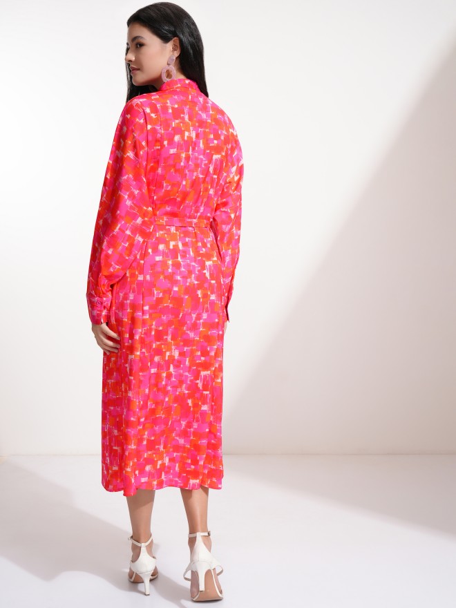 Tokyo Talkies Women Pink Printed Fit And Flare Dress - Pink - Image 3