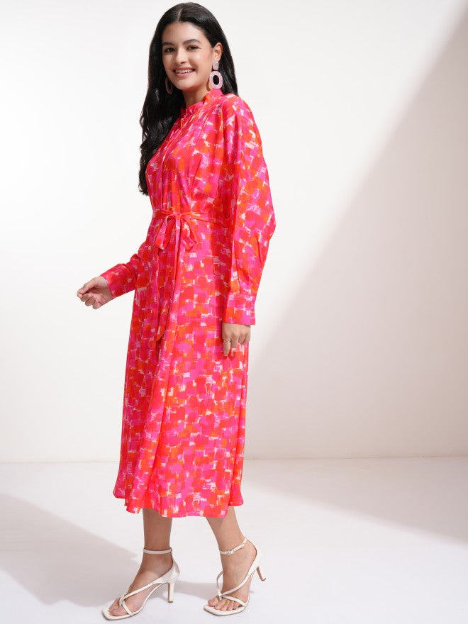 Tokyo Talkies Women Pink Printed Fit And Flare Dress - Pink - Image 4