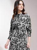 Tokyo Talkies Women Black Printed Fit and Flare Dress - Black - Image 1