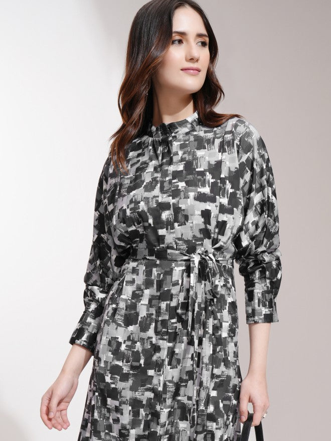 Tokyo Talkies Women Black Printed Fit and Flare Dress - Black - Image 1