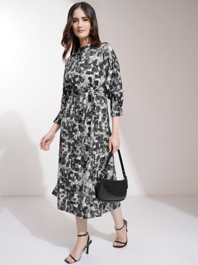 Tokyo Talkies Women Black Printed Fit and Flare Dress - Black - Image 2